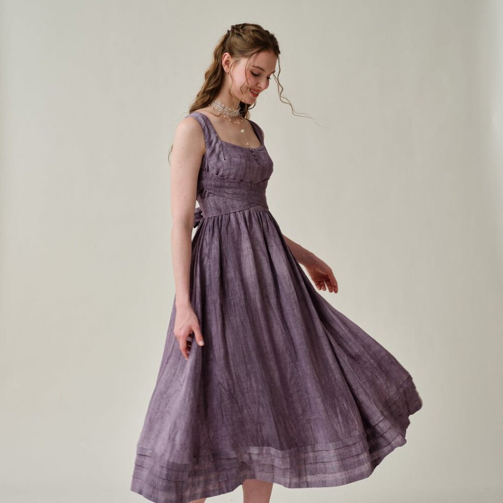 Linennaive vetiver 15 cross back linen dress